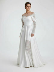 Mermaid Off the Shoulder Satin Lace Wedding Dress