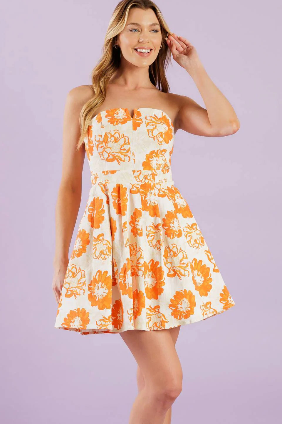 TANGERINE MIMOSAS ORANGE FLORAL MINI DRESS