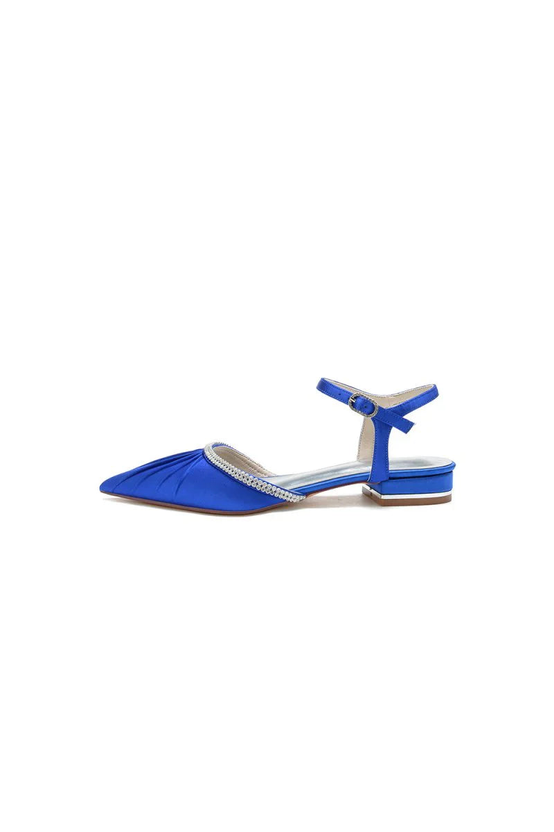 Satin Pointed Toe Beaded Buckle Kitten Heels