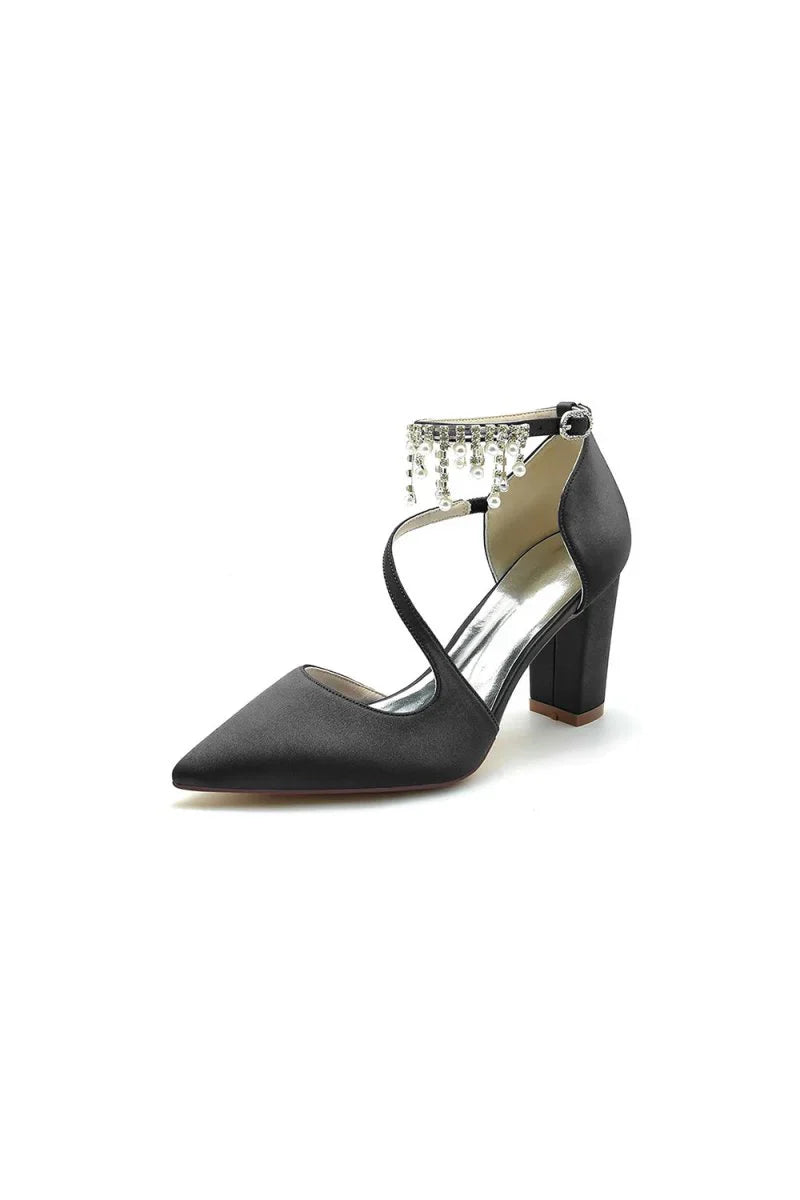 Pearl Tassel Block Heel Sandals