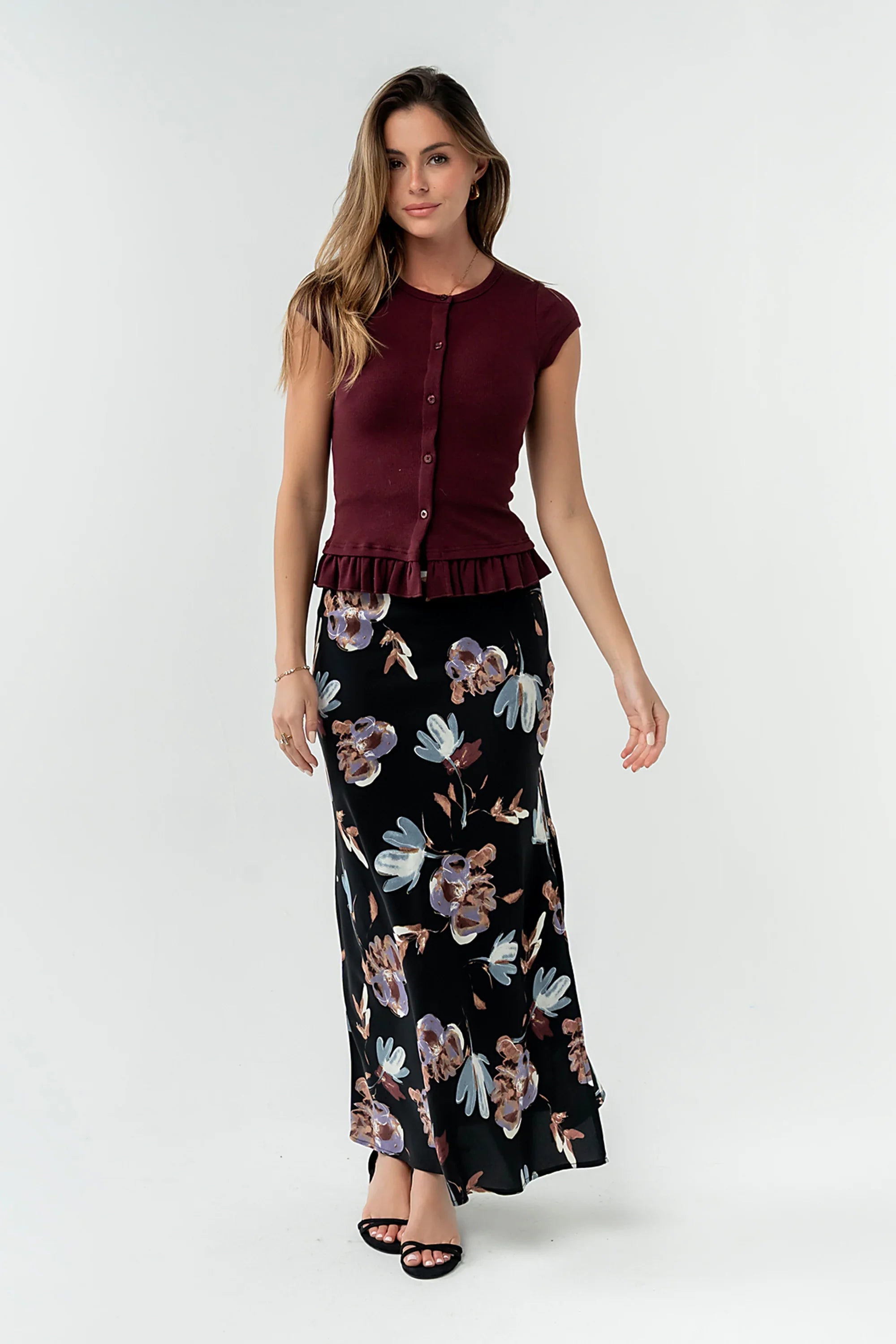 Misha Ruffle Top in Burgundy