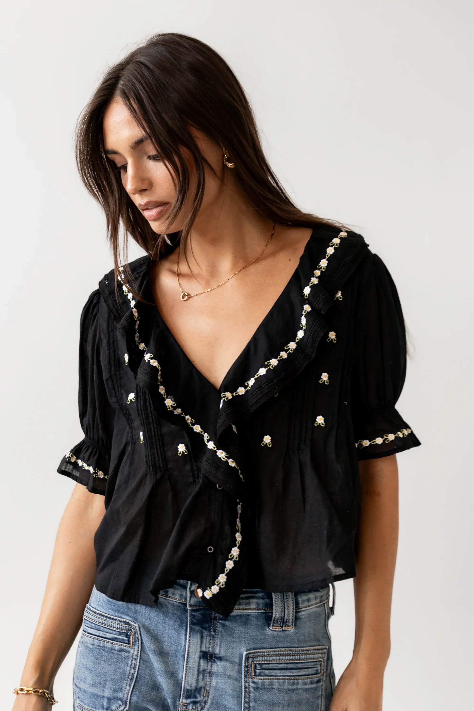 Suzie Embroidered Blouse in Black FINAL SALE