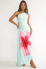 Beth Maxi Dress Mint Floral Pleated Maxi Dress with Cut Out