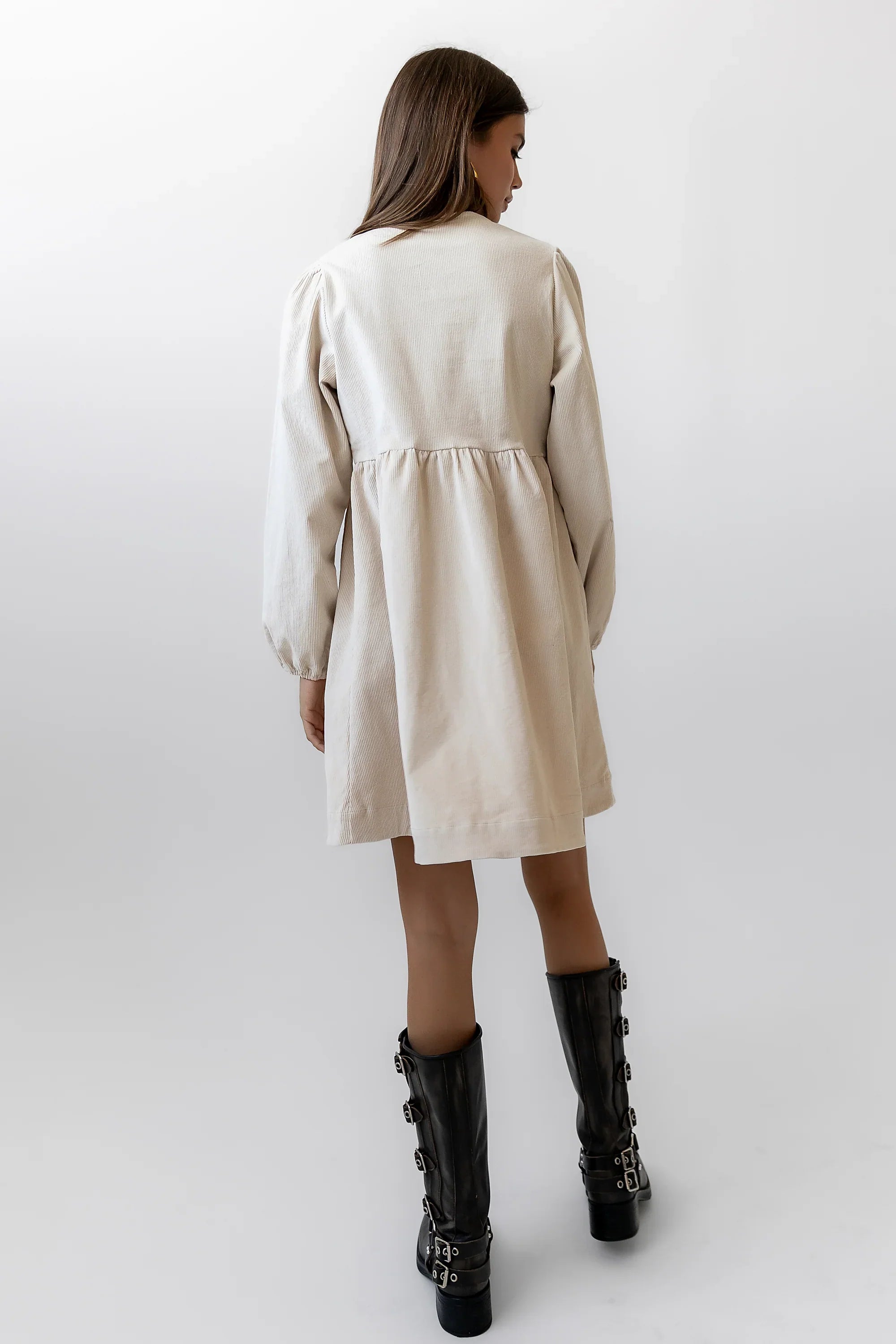Tyler Peplum Mini Dress in Ivory Corduroy FINAL SALE