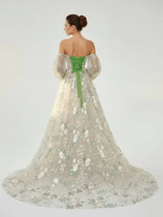 A Line Light Green Sweetheart Pearl Wedding Dress