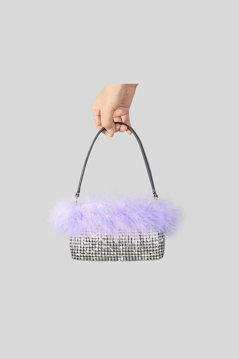 Womens Feather Rhinestones Evening Bagutte Bags
