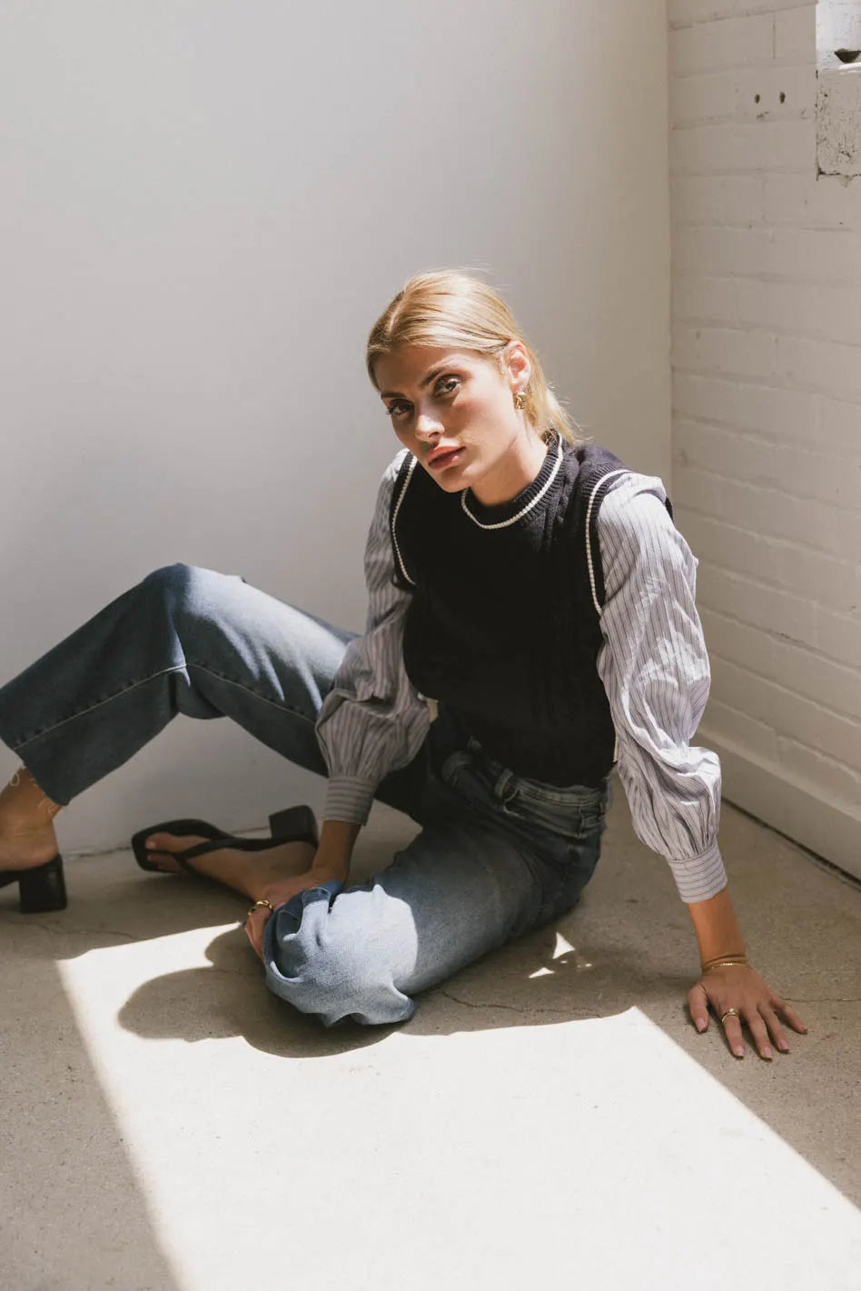 Montie Striped Sweater Top in Navy FINAL SALE