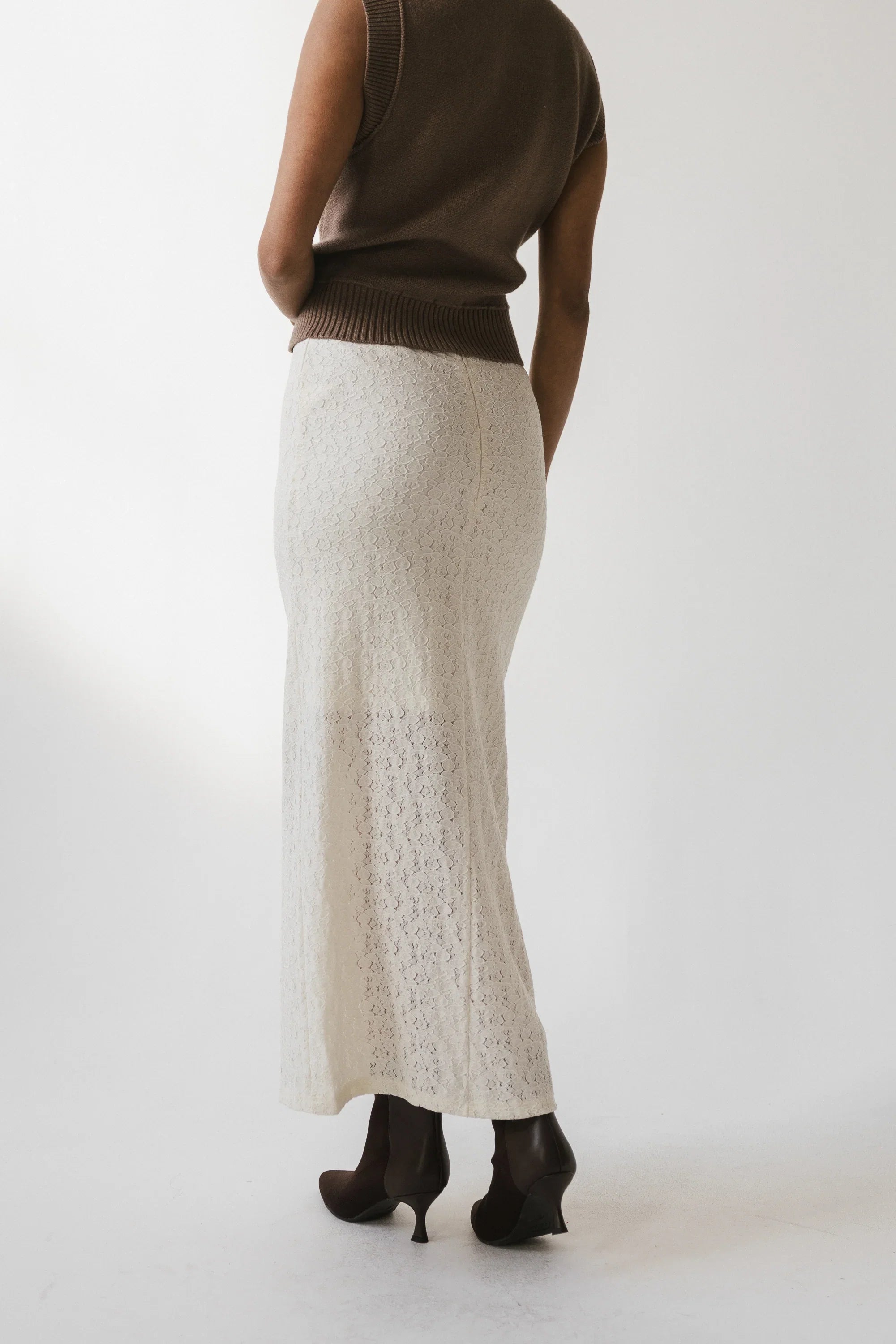 Jozette Lace Midi Skirt in Ivory