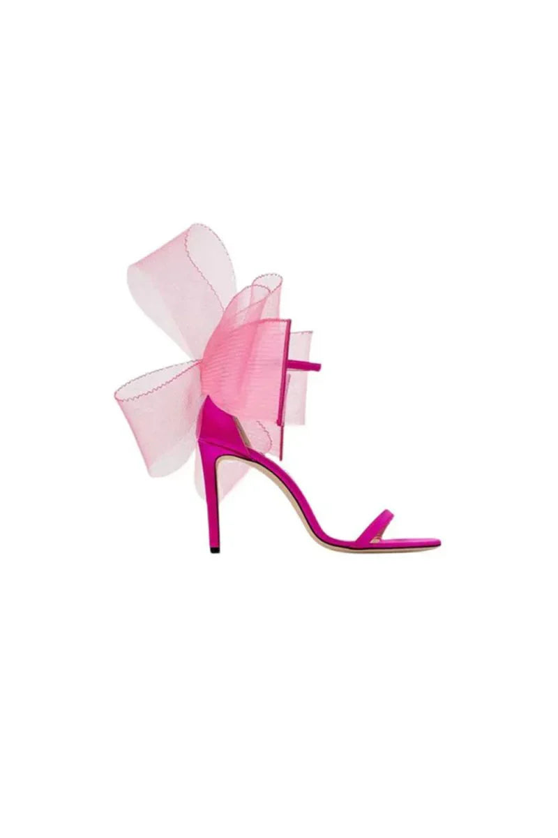 Asymmetric Bow Embellished Satin High Heel Sandals