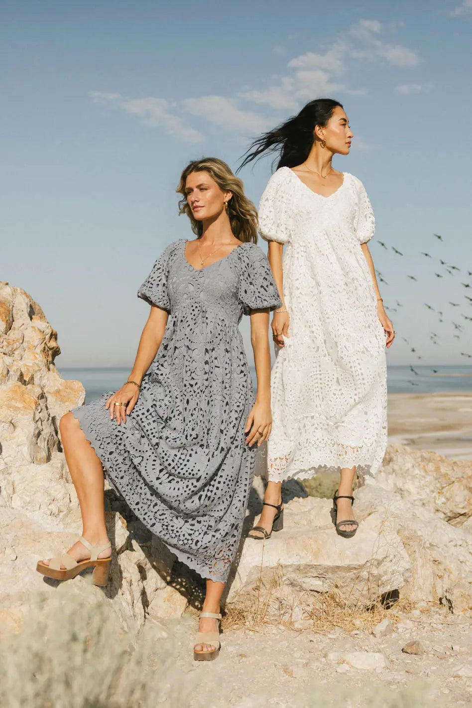 Devon Eyelet Lace Maxi Dress in Blue FINAL SALE