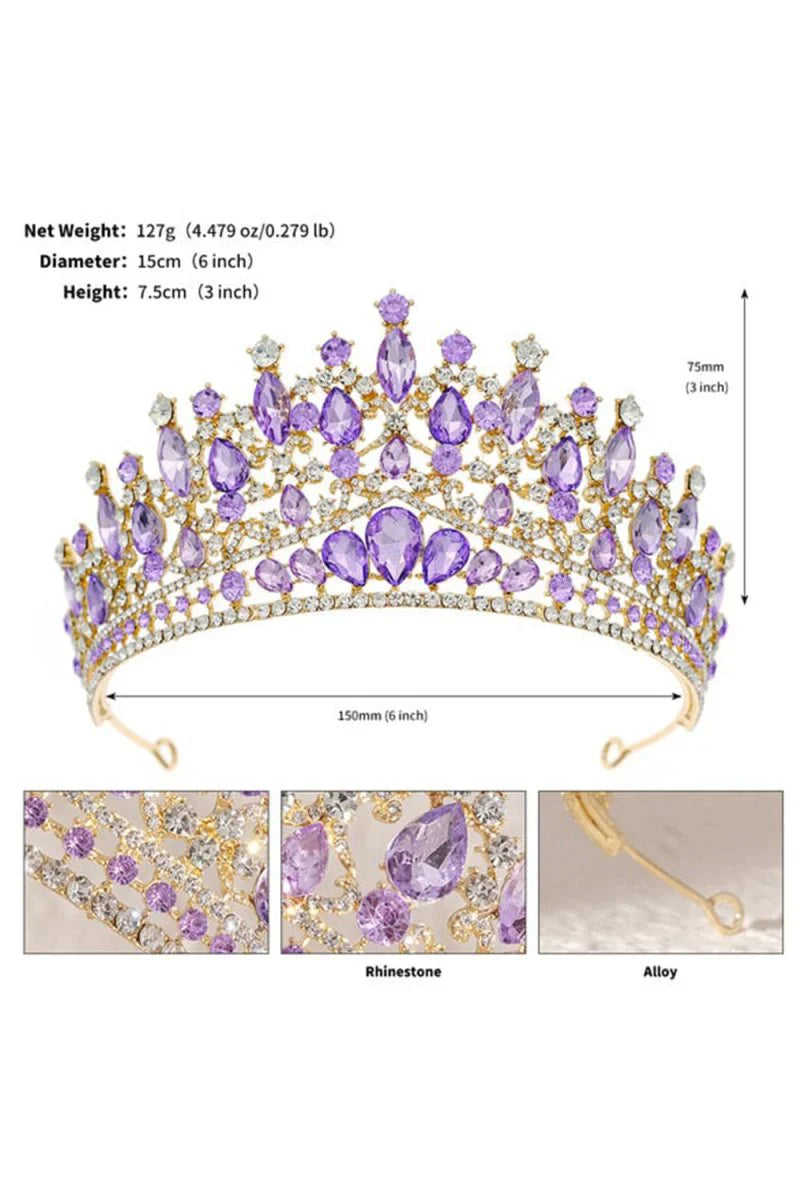 Purple Princess Rhinestone Crowns for Women