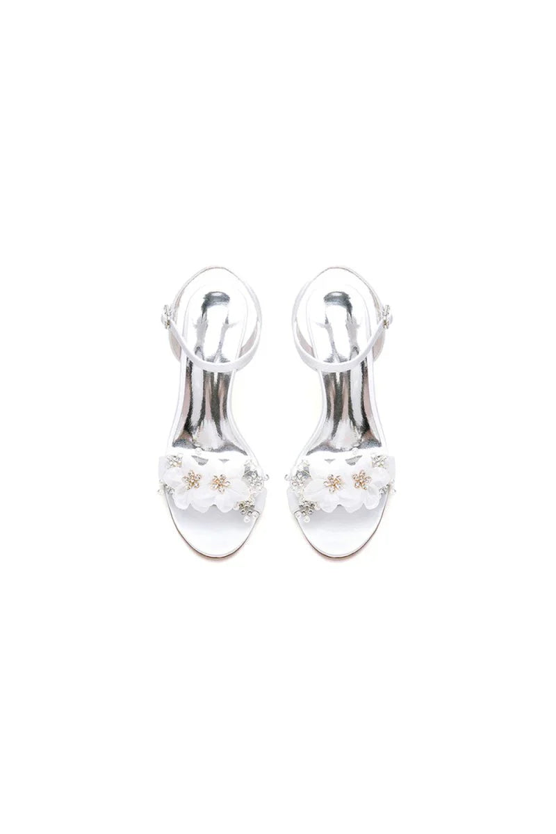 Open Toe Floral Beading Stiletto Heels
