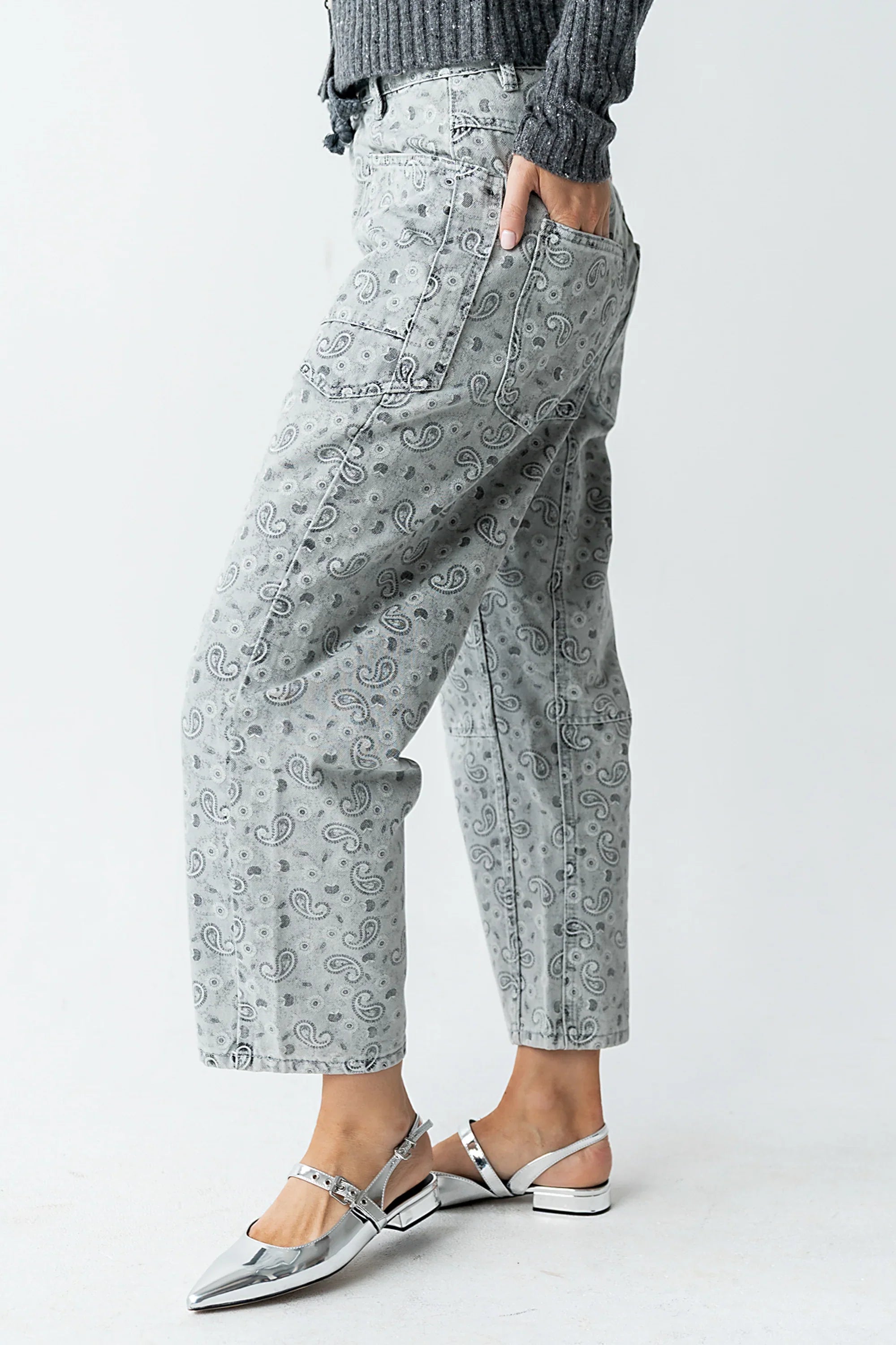 Paisley Printed Barrel Jeans