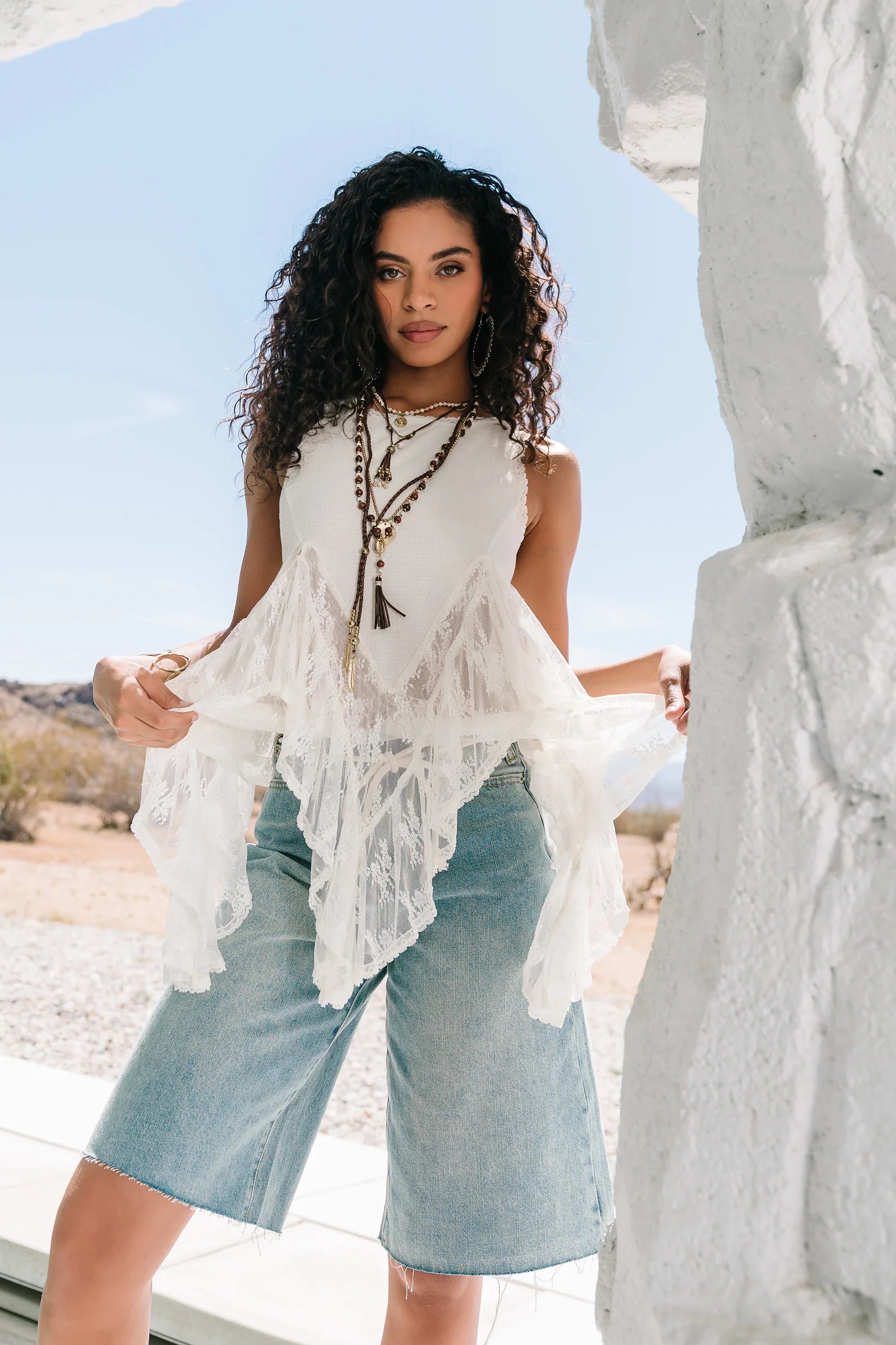 Mariana Lace Tank Top in Ivory