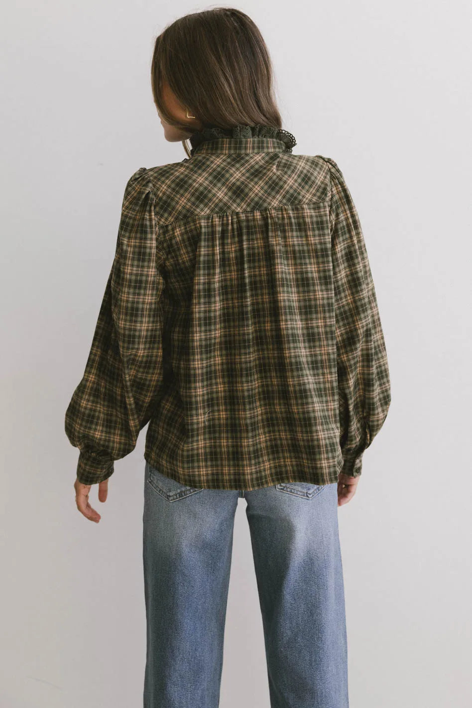 Rue Plaid Button Up in Hunter Green FINAL SALE