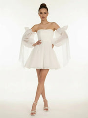 A Line Puff Long Sleeves Short Wedding Dresses With Bows