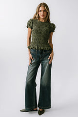 Ruth Smocked Top in Green FINAL SALE