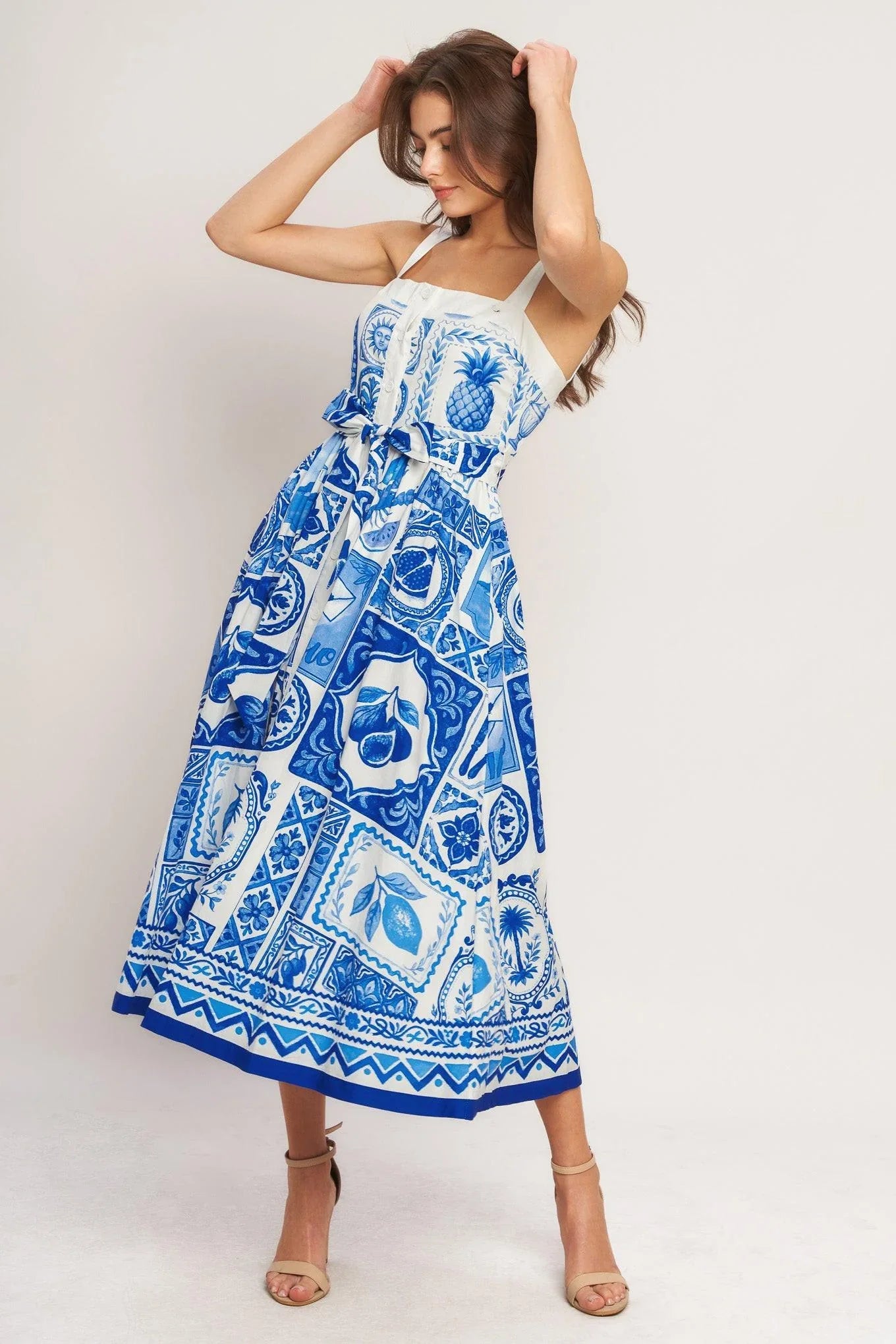 BLUE MAJOLICA CHARM MIDI DRESS