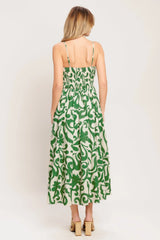 ART NOUVEAU FLORAL GREEN MIDI DRESS