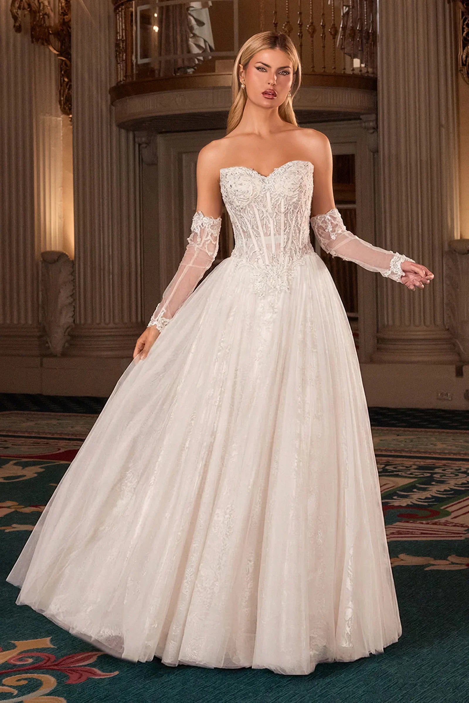 LILITH GOWN A LINE TULLE DRESS WITH GLOVES OFF WHITE