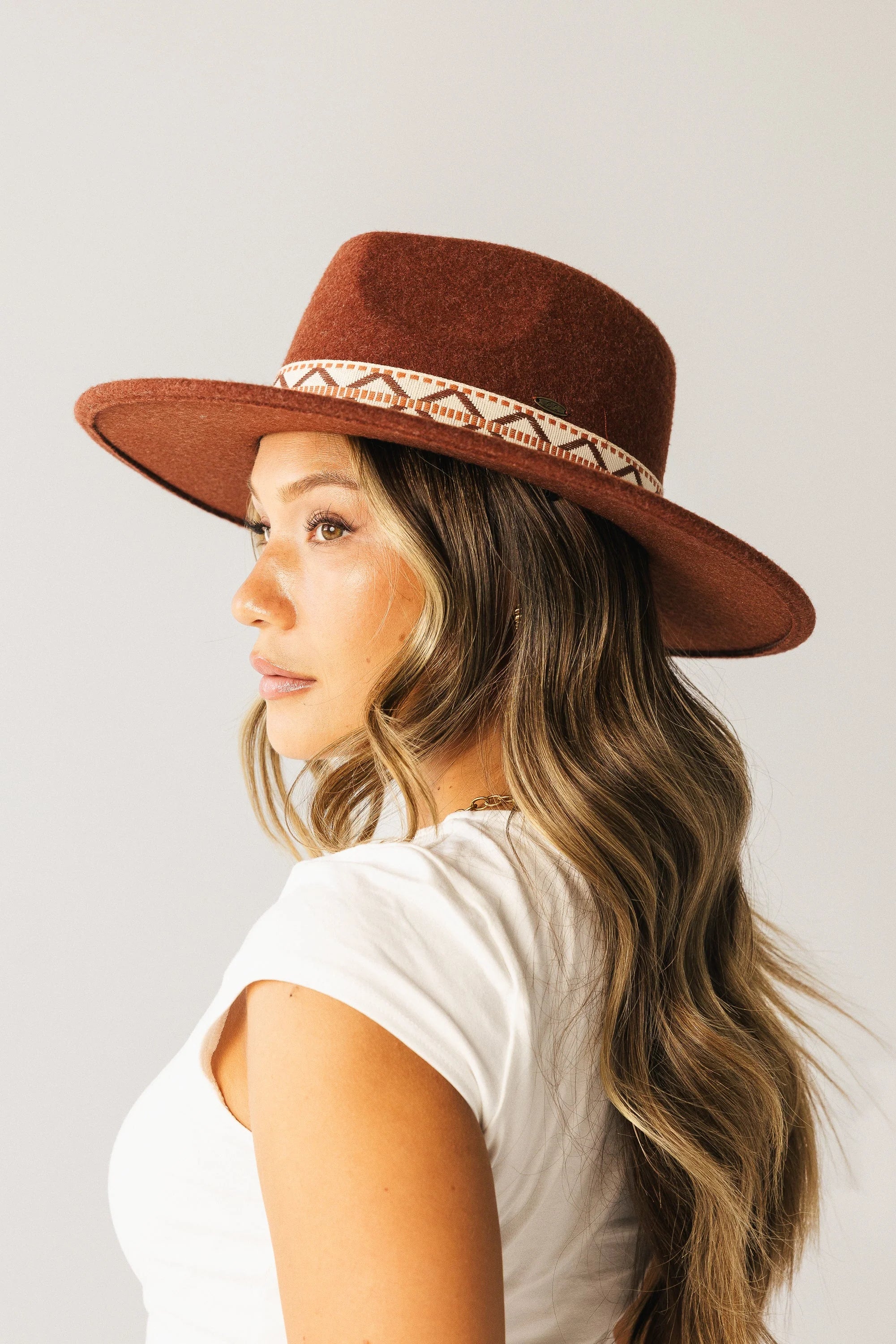 Geometric Felt Hat in Rust