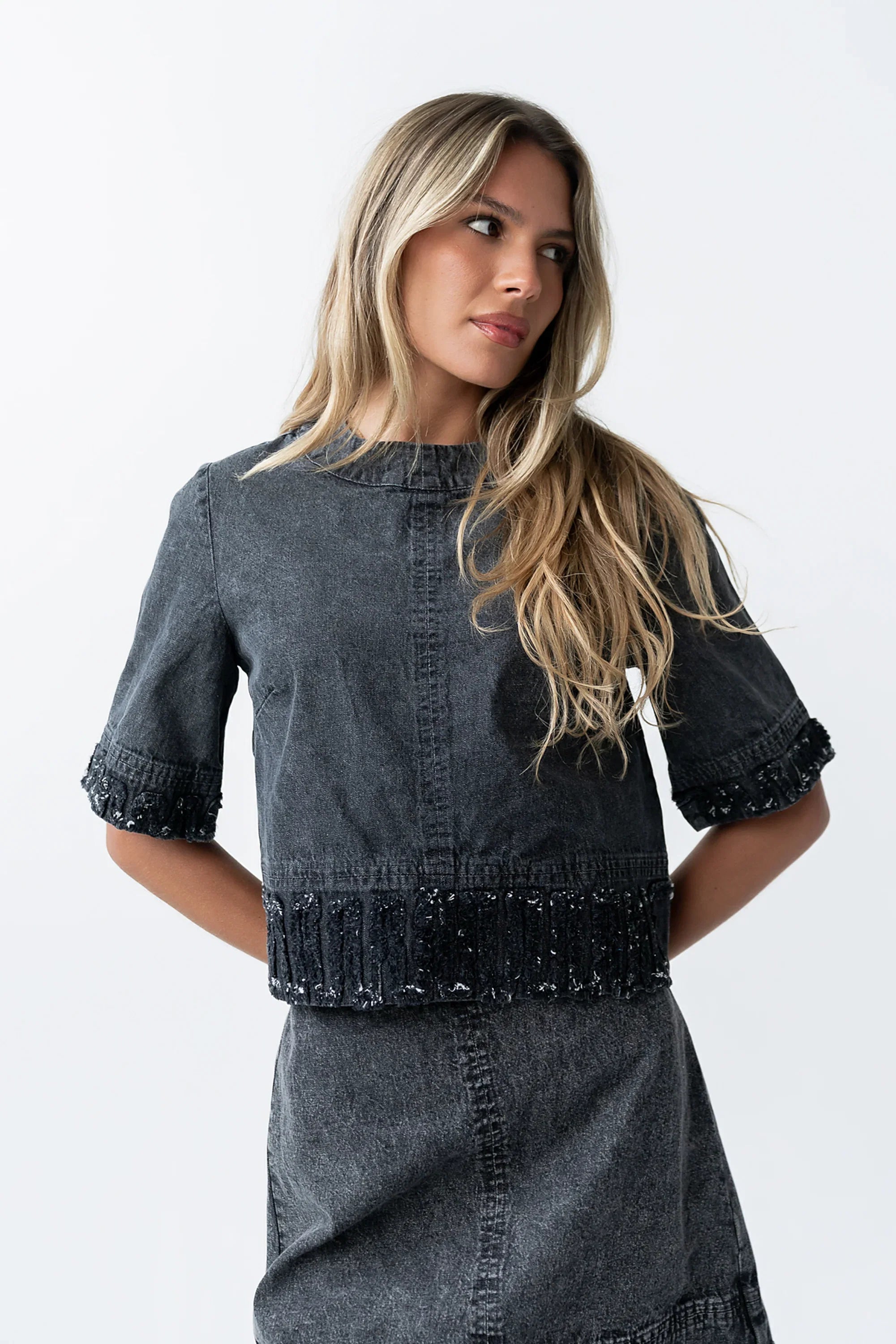 Jana Denim Top in Black