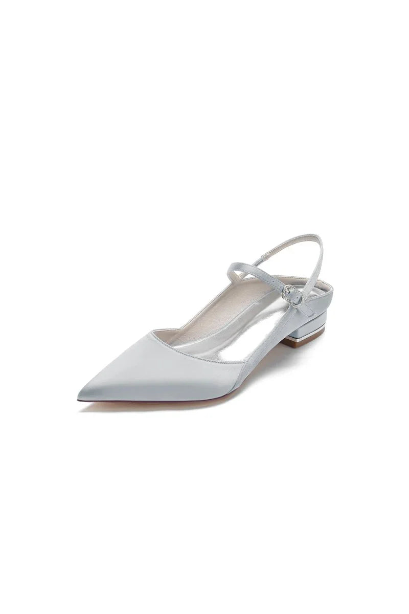 Satin Pointed Toe Buckle Kitten Heels