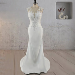 Mermaid Illusion Lace Appliqued Wedding Dress