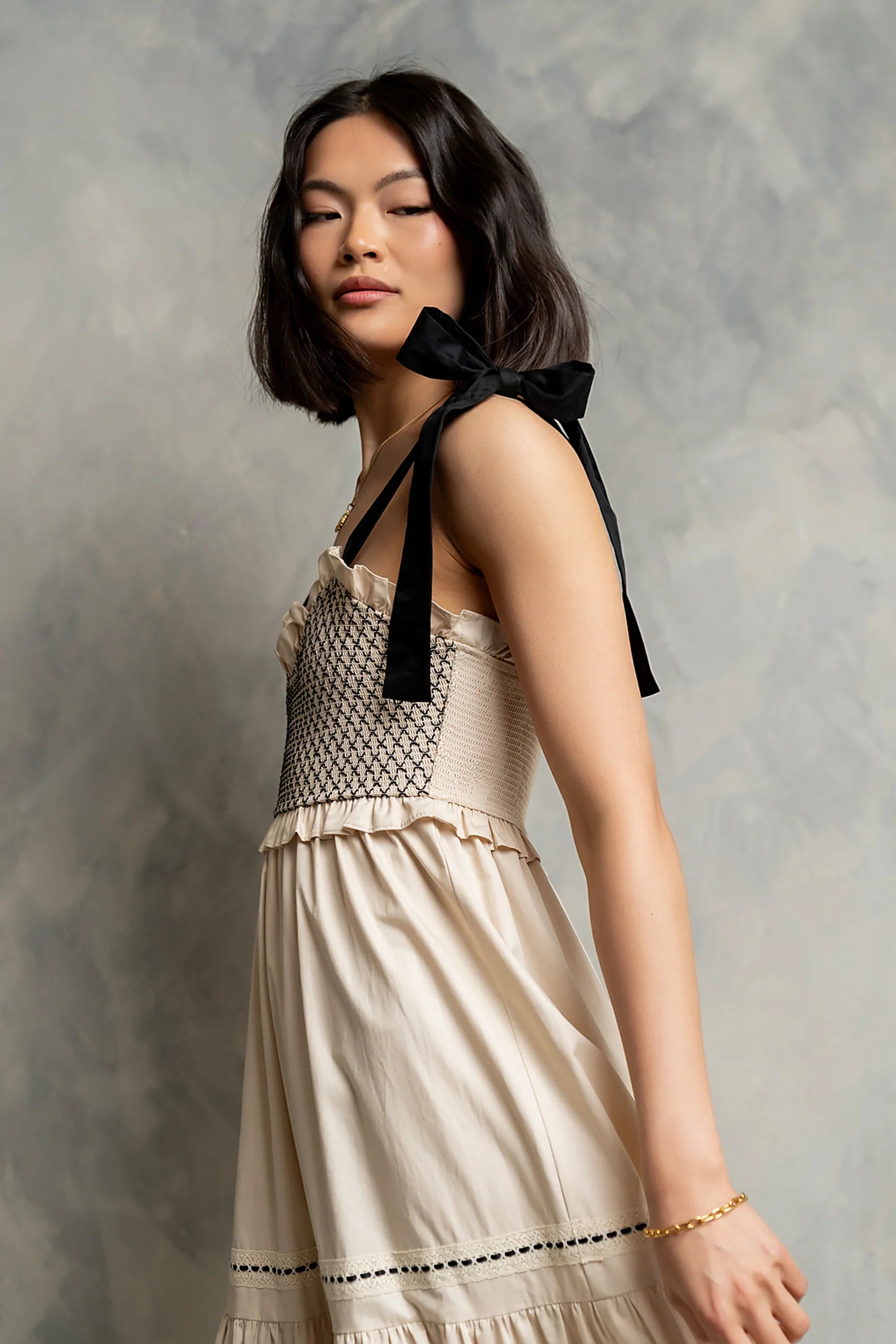Mollie Tiered Maxi Dress in Ivory