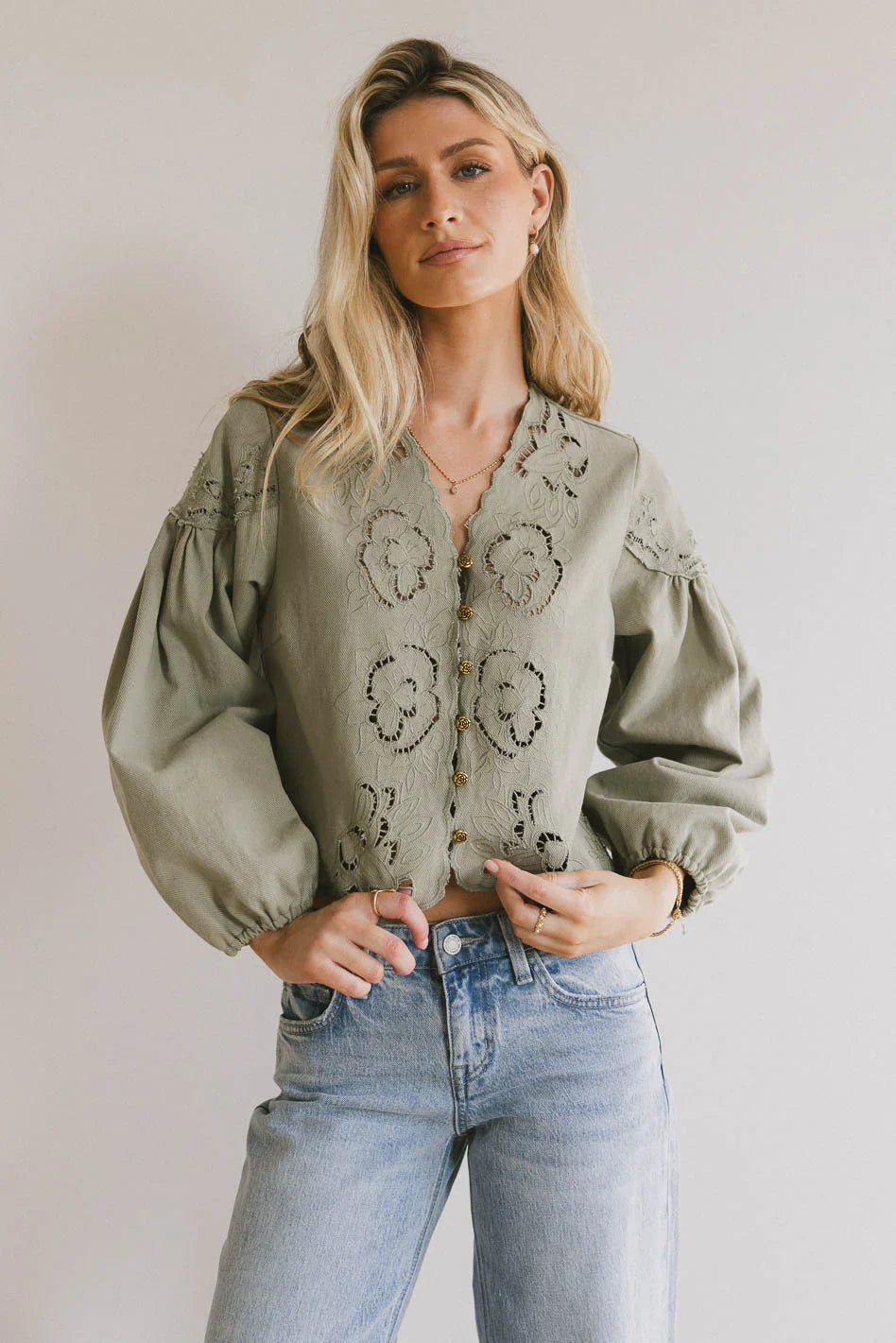 Violet Embroidered Blouse in Sage FINAL SALE