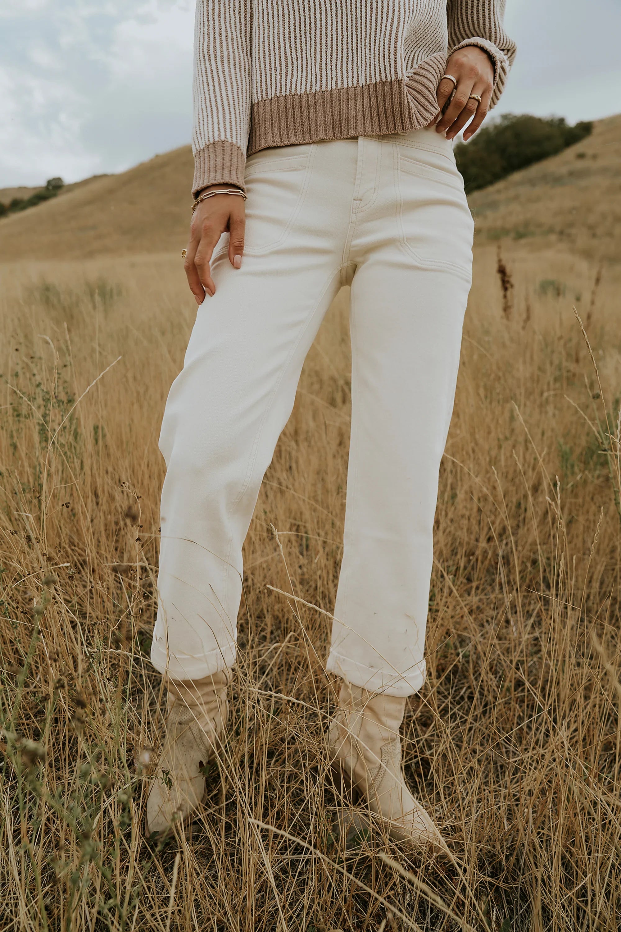 Amber Wide Leg Jeans in Cream