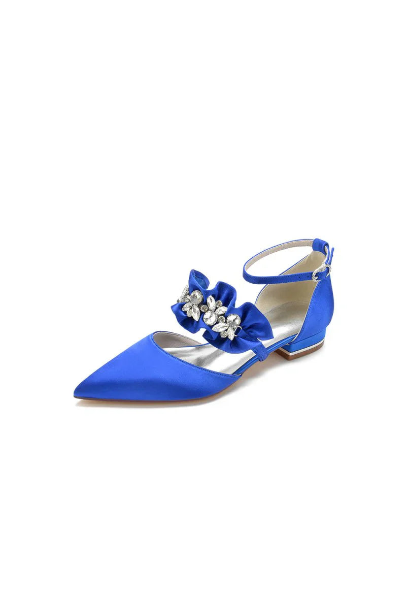 Pointed Toe Rhinestone Beaded Buckle Kitten Heels