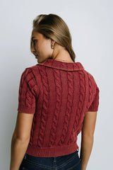 Halle Cable Knit Top in Red