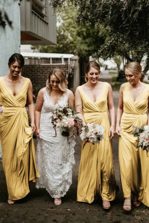 Chic V Neck Sleeveless Long Bridesmaid Dresses Simple Floor Length Bridesmaid Dress