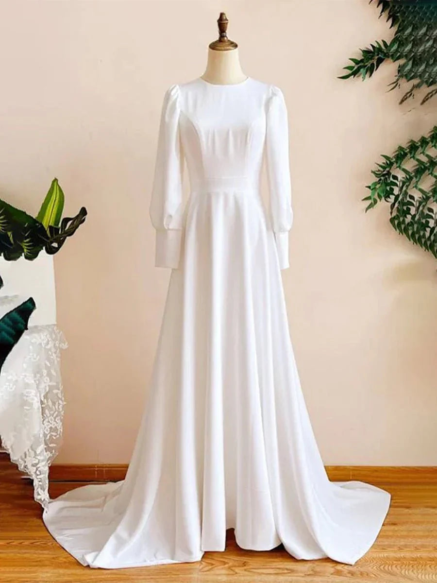 Modest A Line Long Sleeves Wedding Dress Vintage Gown