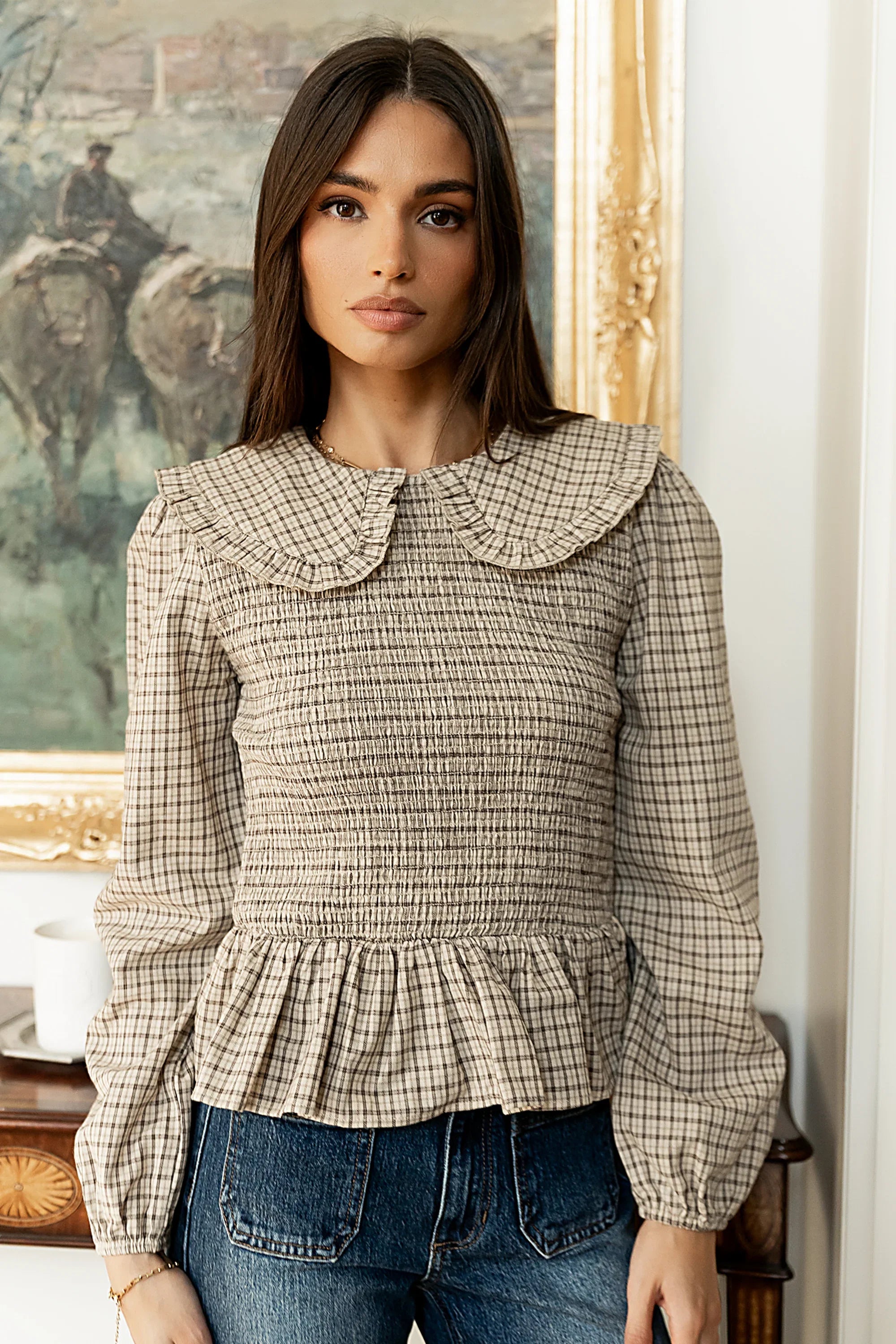 Kristy Smocked Blouse in Beige FINAL SALE