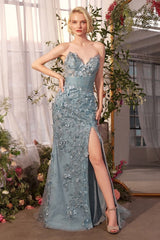 A1396 SHEER PLEATED CORSET GOWN Andrea Leo