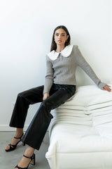 Bobbi Collared Sweater in Grey FINAL SALE