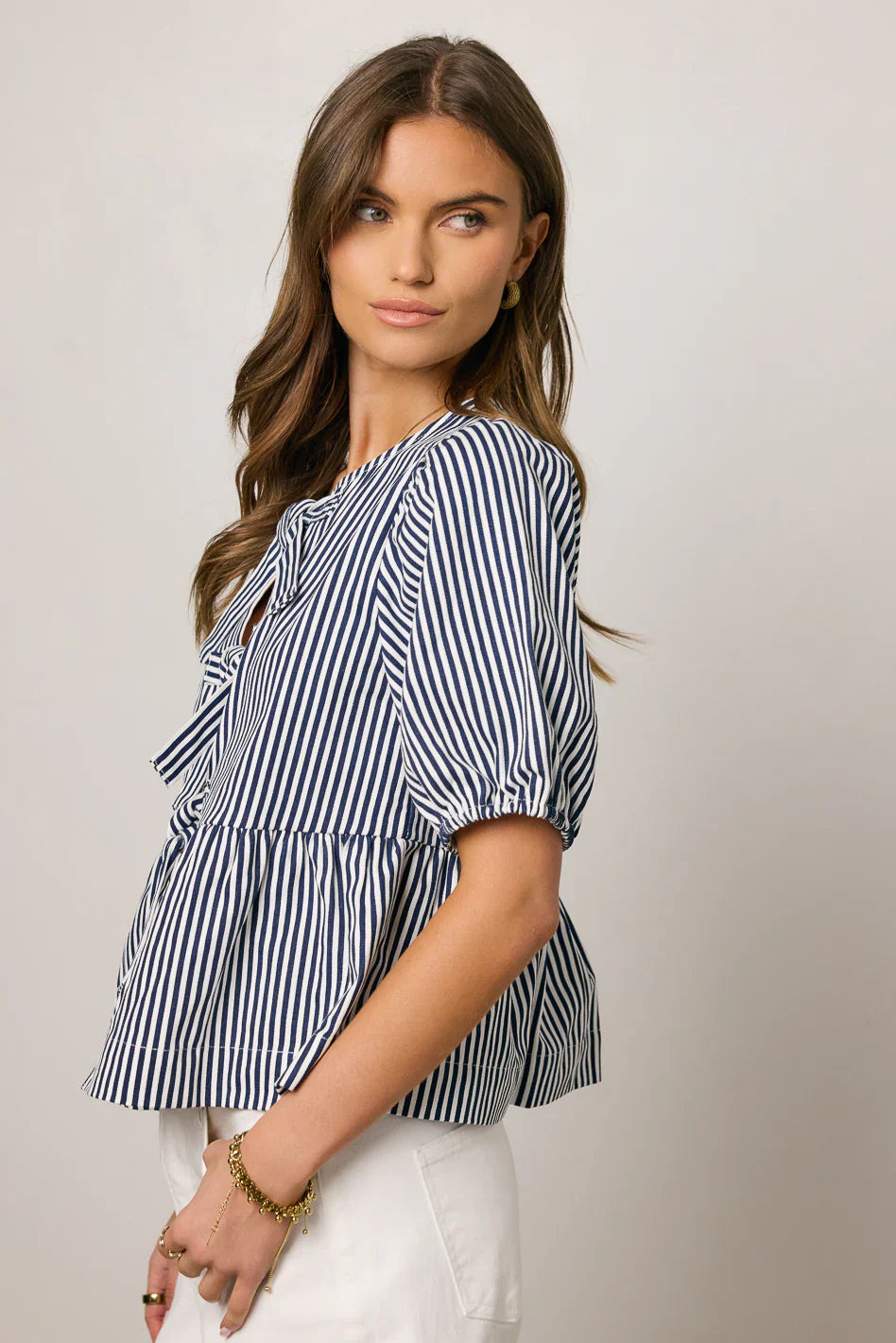 Milandra Striped Peplum Top FINAL SALE