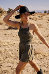 Bonnie Smocked Romper in Olive FINAL SALE