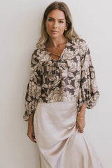 Isa Floral Blouse in Brown FINAL SALE