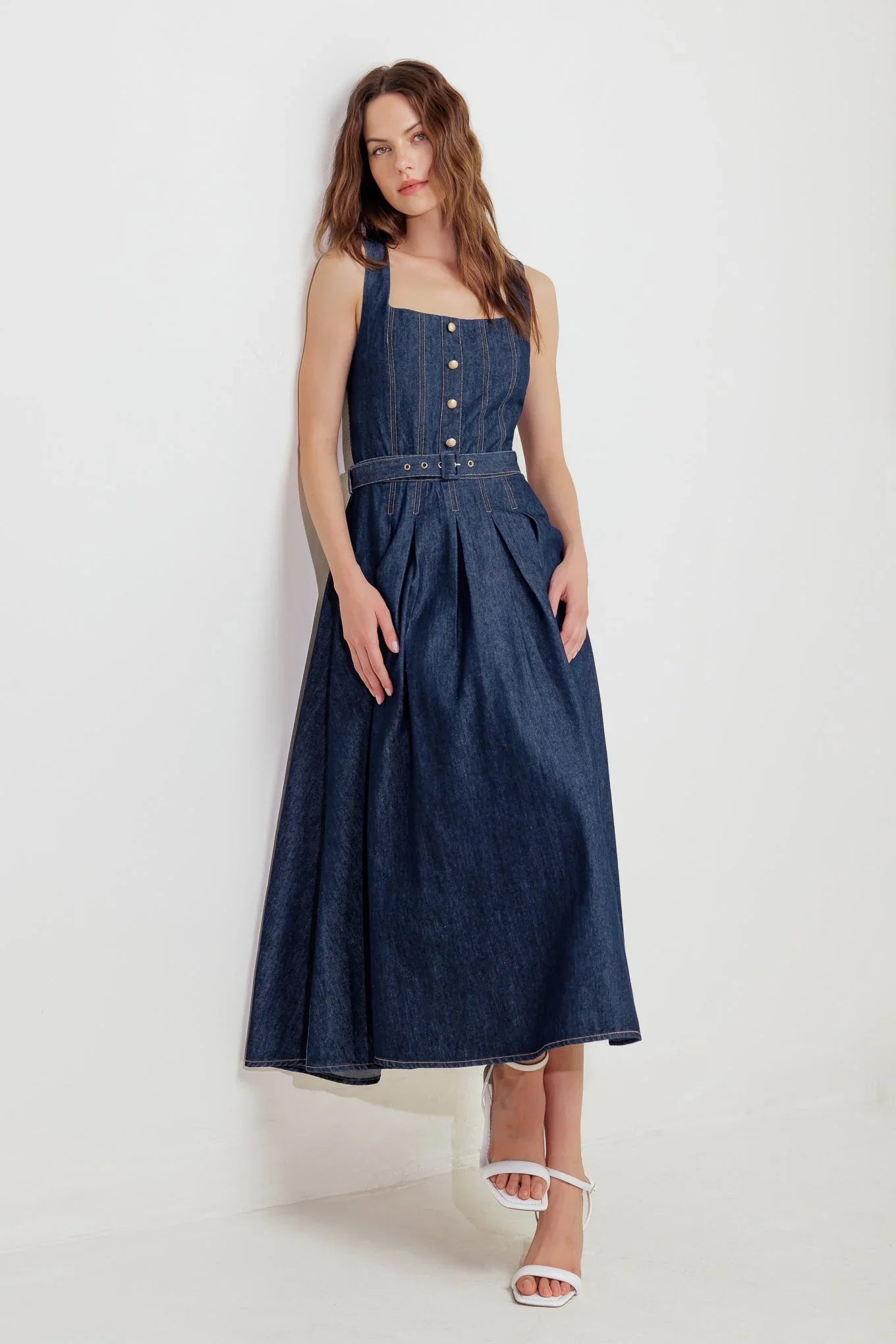 MOONLIGHT SERENADE DARK DENIM MIDI DRESS FINAL SALE