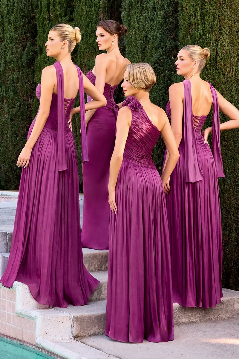 Minna Gown Rosette One Shoulder A line Shimmer Chiffon Dress