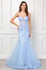 Hera Gown Baby Blue Tulle Floral Lace Mermaid Dress