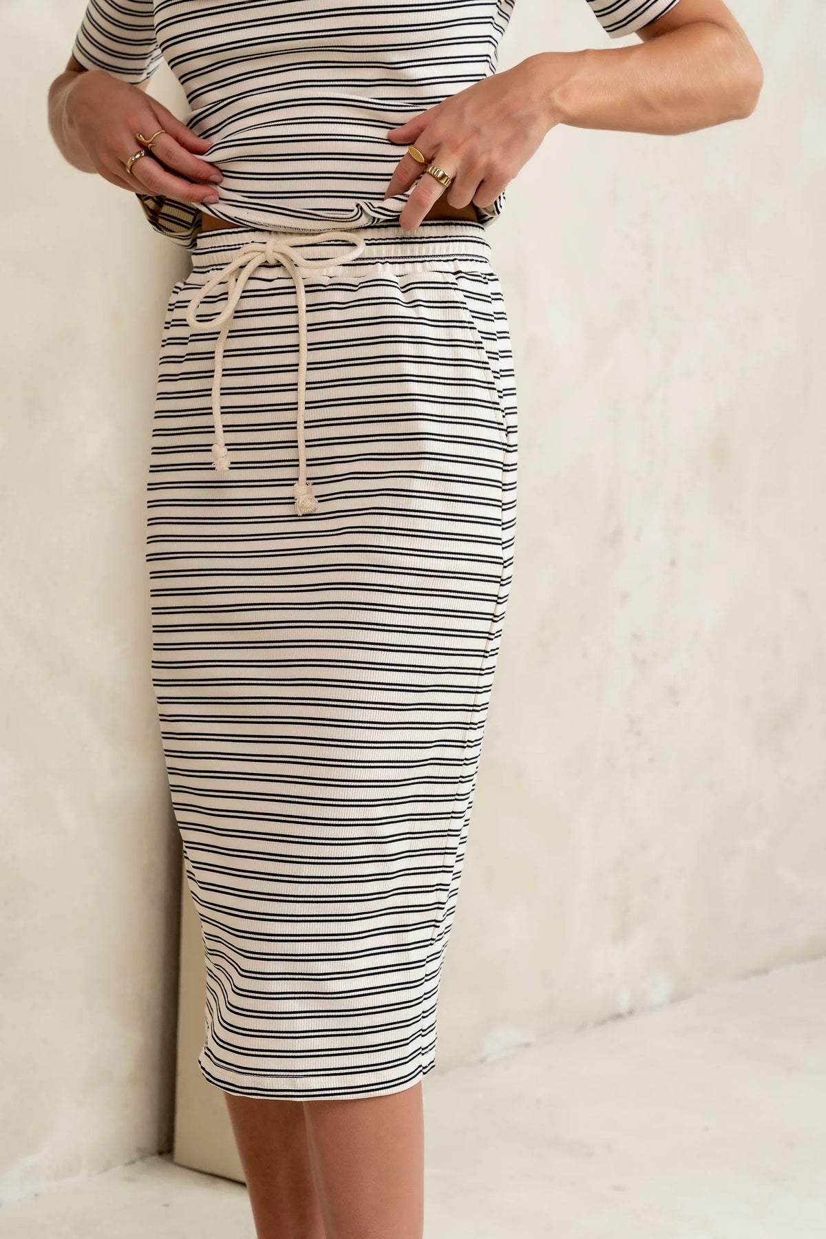 Niya Striped Midi Skirt in Black FINAL SALE