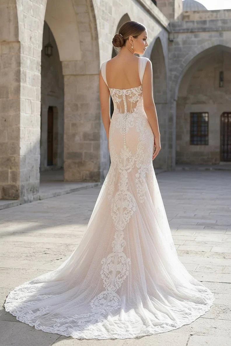 Mermaid Off the Shoulder Lace Wedding Dresses with Train