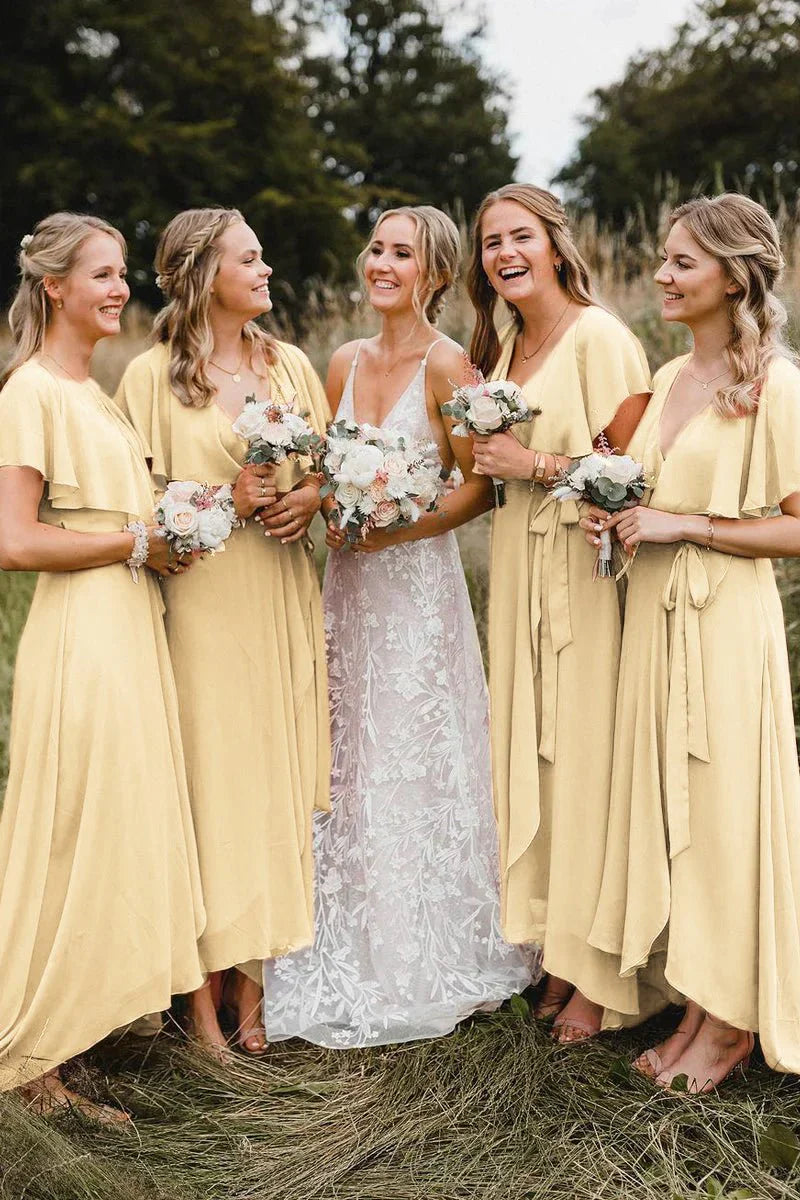 Simple A Line Coral Chiffon Long Bridesmaid Dresses