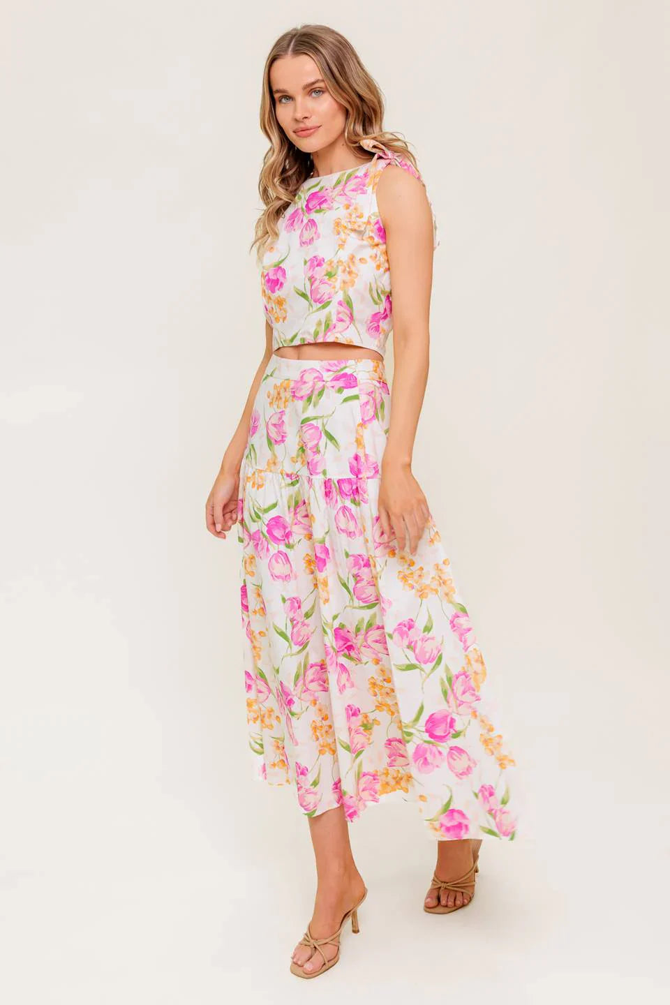 PINK TULIP GARDEN TOP MIDI SKIRT SET