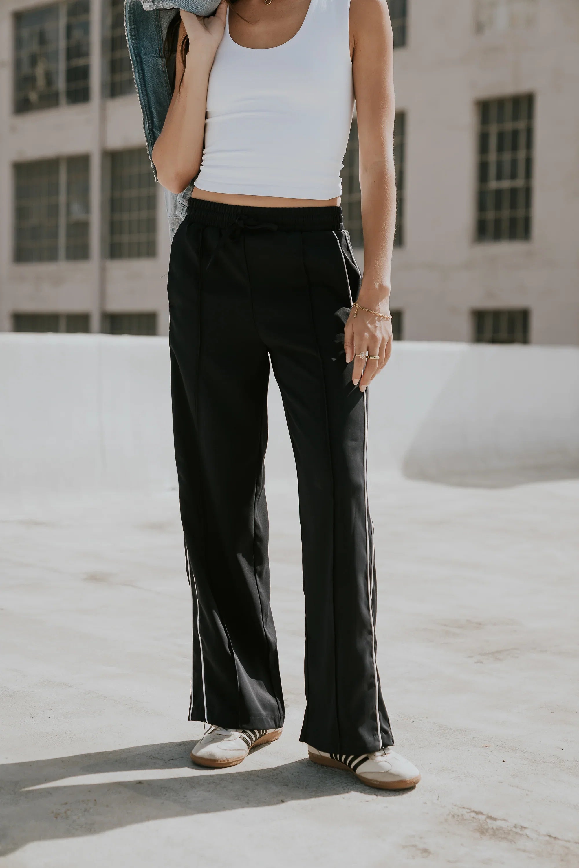 Emily Striped Wide Leg Pants in Navy