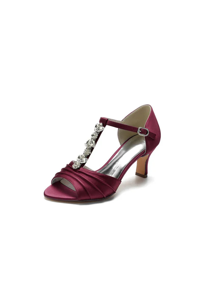 Open Toe Crystal Starp Chunky Heels